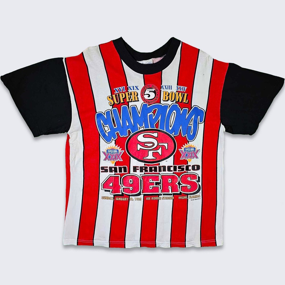 San Francisco 49ers Vintage 90s Super Bowl Champs Striped T-Shirt